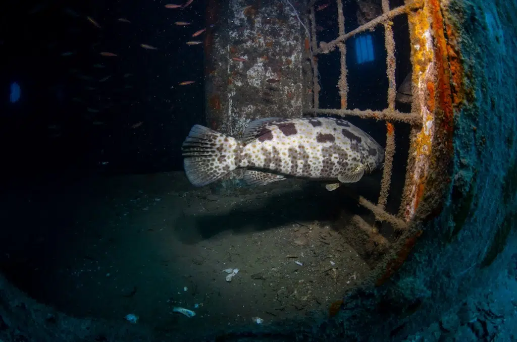 Malabar Grouper Inside a Wreck on Koh Tao in Thailand